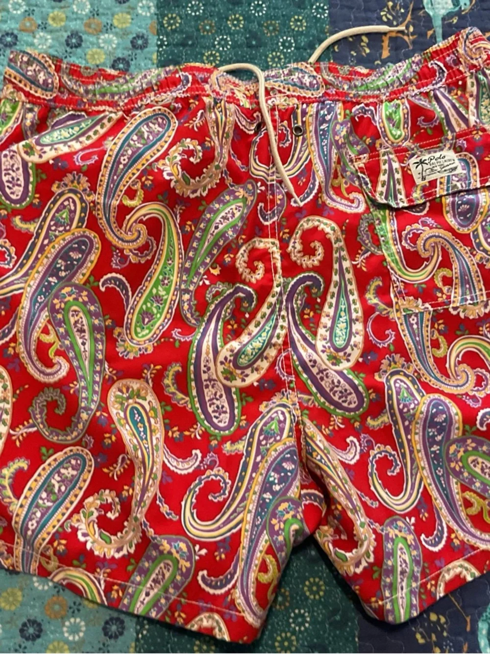 Red Paisley Polo Ralph Lauren Swim Trunks XXL